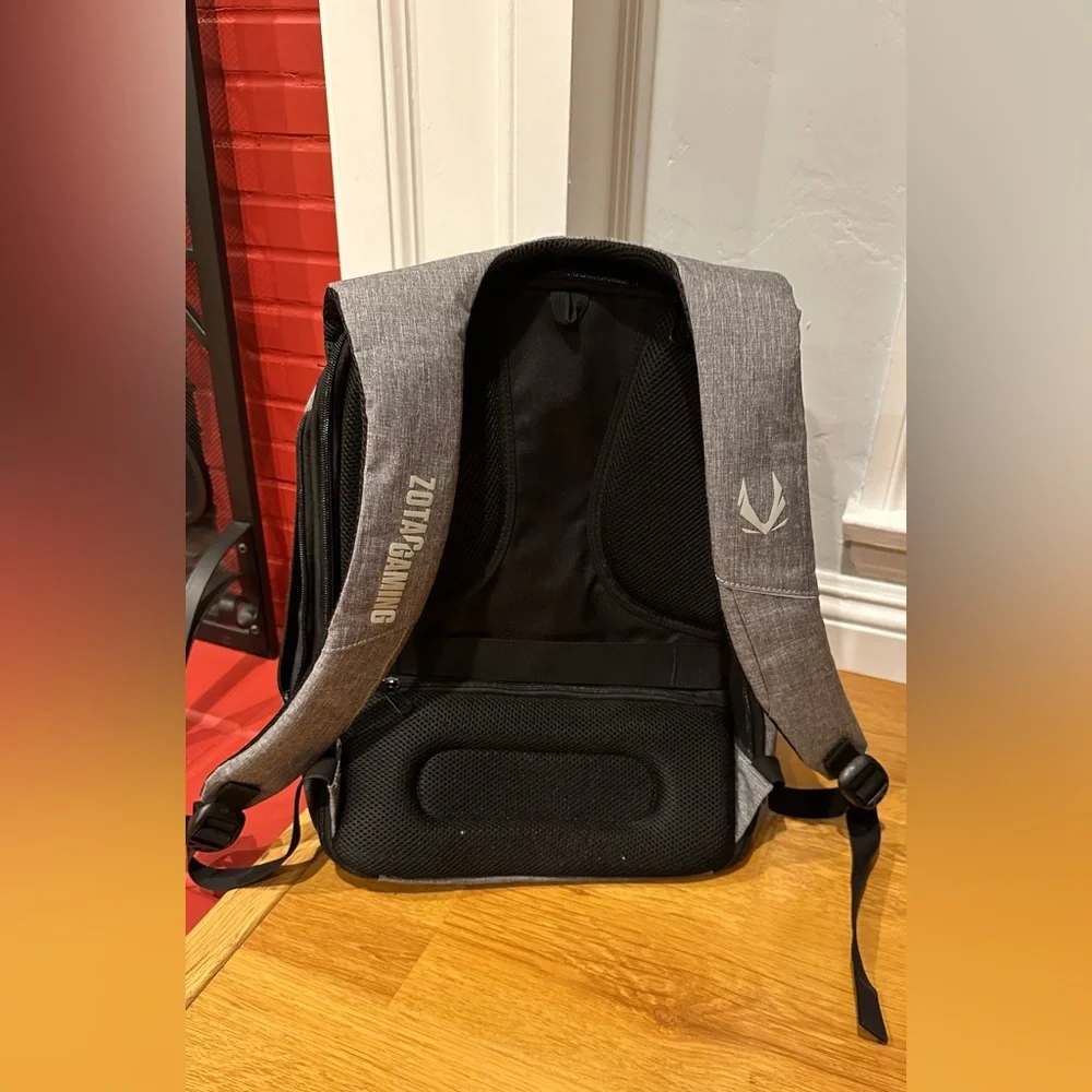 Black and Gray Zotac Gaming Backpack
